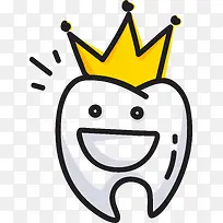 卡通手绘戴皇冠微笑的牙齿图