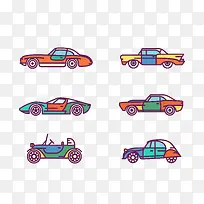 矢量彩色六款小汽车