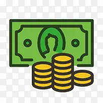 彩色手绘线稿金币元素