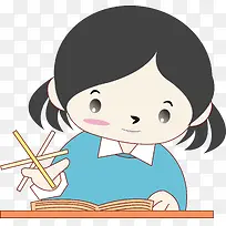卡通萌娃女孩看书