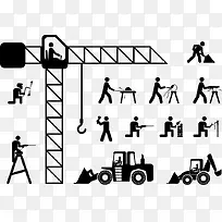 建筑工人火柴人版矢量素材,ep