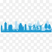 蓝色城市建筑剪影横向素材