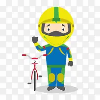 蓝色卡通少年山地自行车奥运会