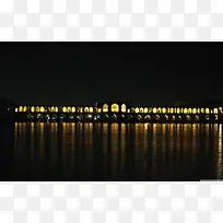 河面睡眠都市建筑黄色光效倒影