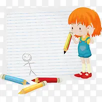 拿着笔准备在纸上作画的女孩