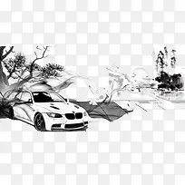 原创水墨效果汽车