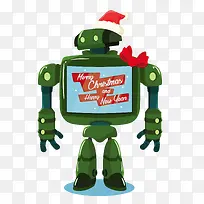 绿色圣诞机器人插画素材矢量