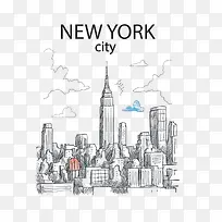 创意手绘纽约城市建筑群矢量图