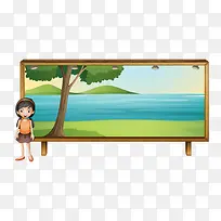 画板上的河水风景