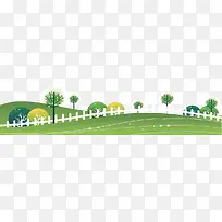 卡通手绘清新草地草坪栅栏