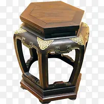 清代中式鎏金包角六方凳子