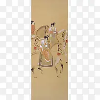 中国风中国画骑马的仕女