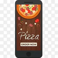 矢量手机上的披萨
