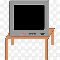 桌子上的卡通灰色电视机