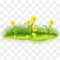 手绘绿草地上的小黄花
