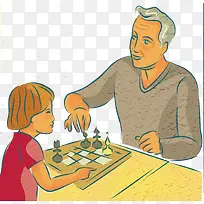 插图爷爷与孩子下棋