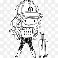 拉着行李箱的女孩