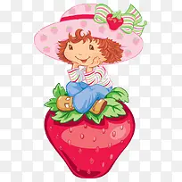 坐在草莓上的小女孩