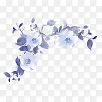 白色水墨花朵白花蓝色叶子