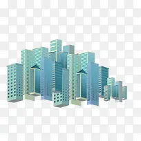 蓝色城市建筑物大楼