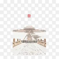 故宫雪景道路免抠png图片