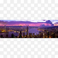 紫色天空下的城市风景