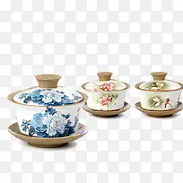 青花瓷茶碗三个不同样式