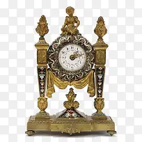 法国铜鎏金珐琅装饰马车时钟