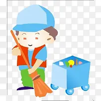 蓝衣服的扫地工人