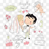 手绘卡通婚礼人物