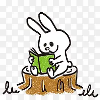 卡通手绘看书的兔子