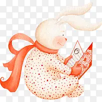 粉色看书的小兔子