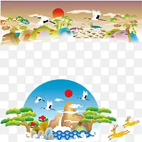 仙鹤松树山水画