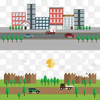 矢量建筑和绿地