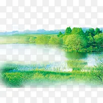 草地湖水背景图
