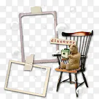 小熊坐椅子装饰木质边框