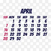 黑红色2019年4月日历