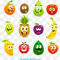 十二款卡通表情水果矢量素材