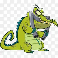 绿色鳄鱼咬钢管素材免抠