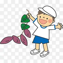 卡通男孩拿着一串红薯插画免抠