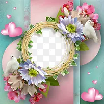 花朵桃心枝叶装饰相框