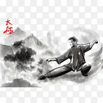 水墨画太极拳矢量