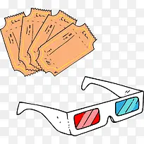 矢量3D眼镜电影票
