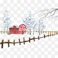 围栏和红色房屋
