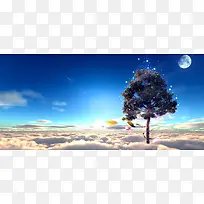 树木云海背景