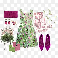 紫绿大花连衣裙