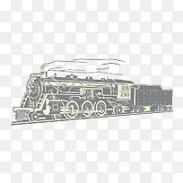 手绘复古行驶中的蒸汽火车