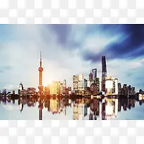 上海浦东傍晚时光素材