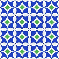 蓝色圆圈和白色四瓣花花纹