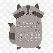 灰色2018年十一月动物日历